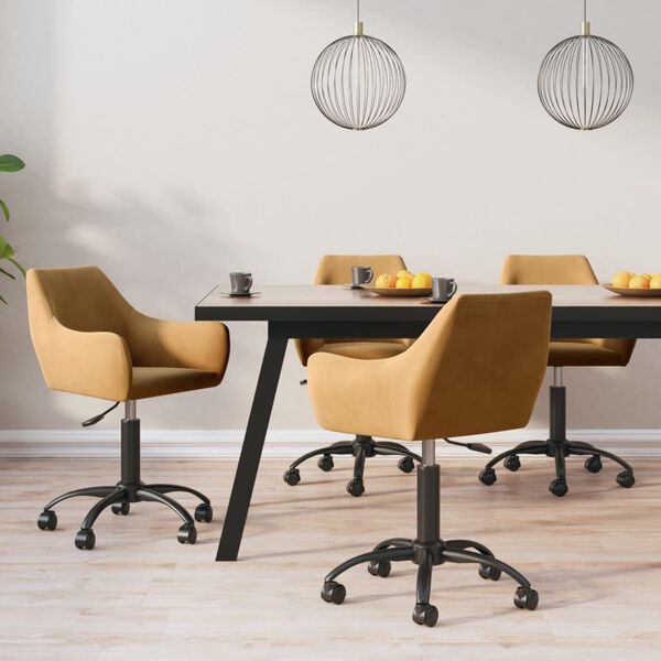 vidaXL Въртящи се трапезни столове, 4 бр, кафяви, кадифе