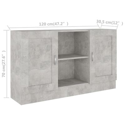 vidaXL Бюфет, бетонно сив, 120x30,5x70 см, ПДЧ