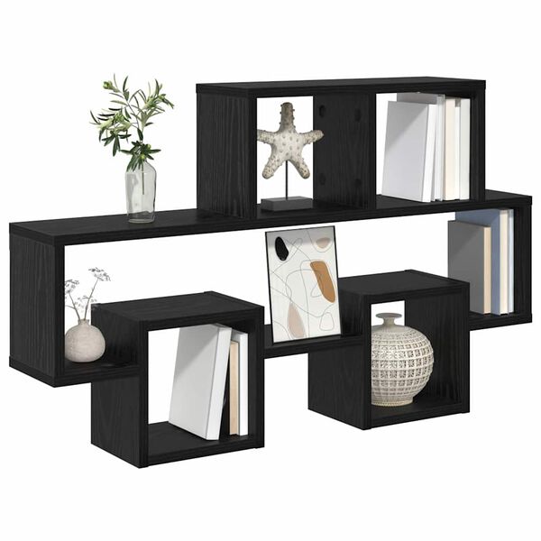 vidaXL Стенен рафт с рафт Черен дъб 82 x 15 x 51 см Инженерно дърво