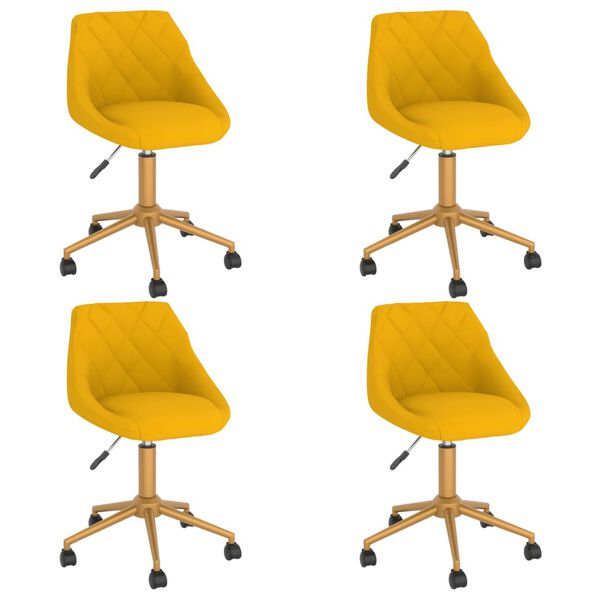 vidaXL Въртящи се трапезни столове, 4 бр, жълти, кадифе