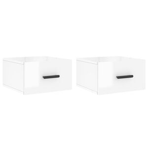 vidaXL Нощни шкафчета за стенен монтаж, 2 бр, бял гланц, 35x35x20 см