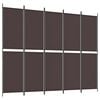 vidaXL Параван за стая, 5 панела, кафяв, 250x200 см, плат