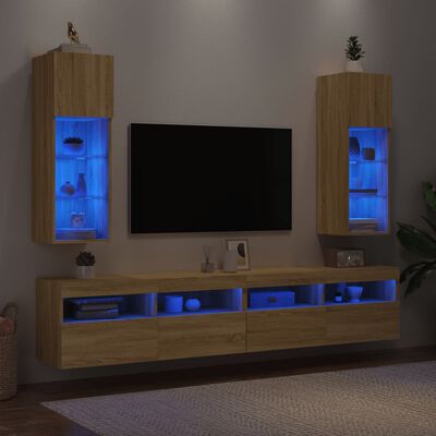 vidaXL ТВ шкафове с LED осветление 2 бр дъб сонома 30,5x30x90 см