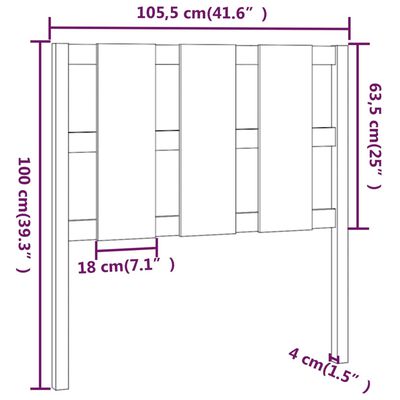 vidaXL Горна табла за легло, черна, 105,5x4x100 см, бор масив