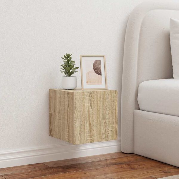 vidaXL Стенен ТВ шкаф с LED осветление, сонома дъб, 30,5x35x30 см