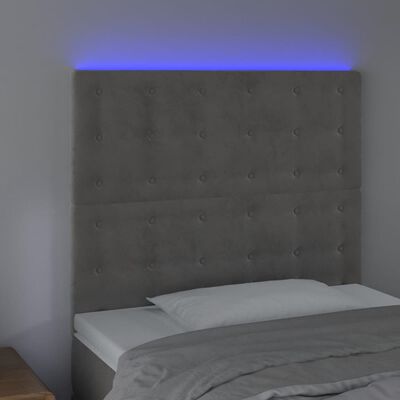 vidaXL LED горна табла за легло, светлосива, 80x5x118/128 см, кадифе