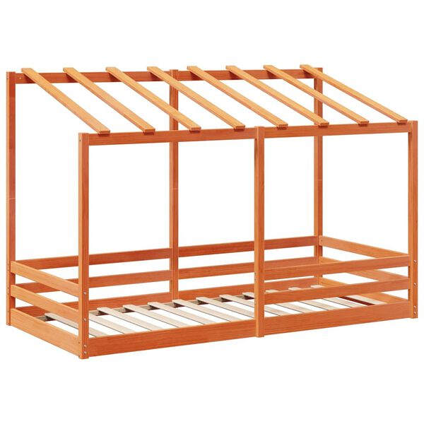 vidaXL Детско легло с покрив, восъчнокафяво, 100x200 см, бор масив