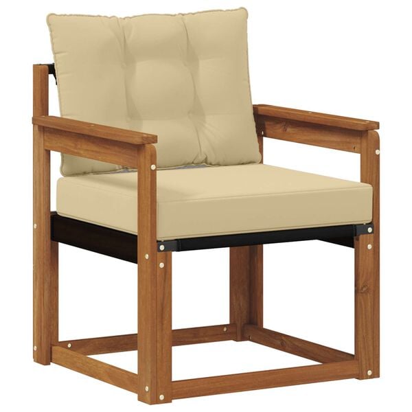 vidaXL Външен диван Солидно акациево дърво и текстилена Естествен