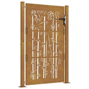 vidaXL Градинска порта 100x125 см, кортенова стомана, дизайн от бамбук