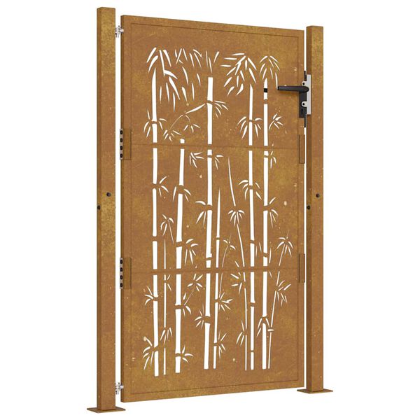 vidaXL Градинска порта 100x125 см, кортенова стомана, дизайн от бамбук