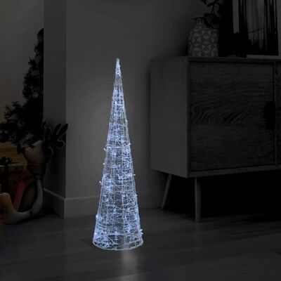 vidaXL Акрилна декоративна пирамида LED светещ конус студено бял 90 см