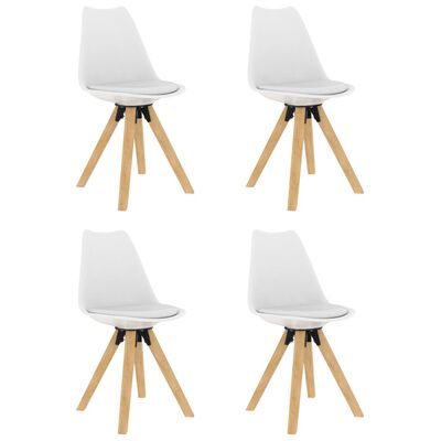 vidaXL Трапезни столове, 4 бр, бели, PP и буково дърво масив