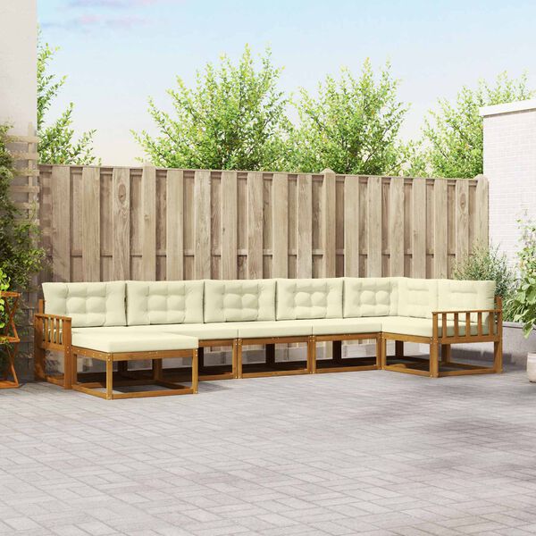 vidaXL Комплект дивани за открито 7 pcs Натурален и Крема