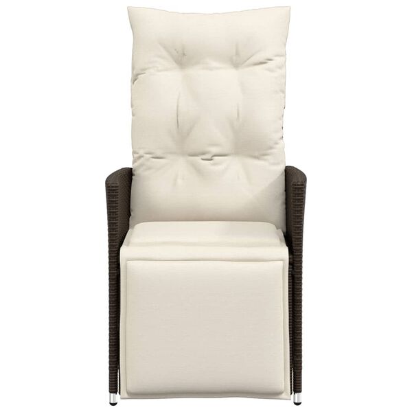 vidaXL Накланящ се градински стол с възглавници кафяв полиратан