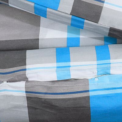 vidaXL Комплект спално бельо, синьо и сиво, 155x220 см, памук