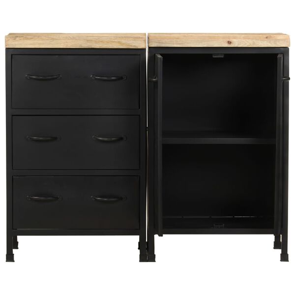 vidaXL Шкаф с 3 чекмеджета и 2 врати, грубо мангово дърво