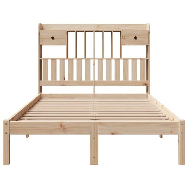 vidaXL Легло с етажерка за книги, без матрак, 135x190 см, бор масив