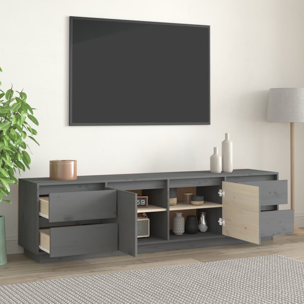 vidaXL ТВ шкаф, сив, 176x37x47,5 см, бор масив