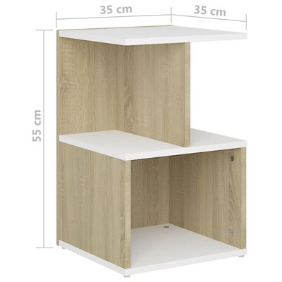 vidaXL Нощни шкафчета, 2 бр, бяло и дъб сонома, 35x35x55 см, ПДЧ