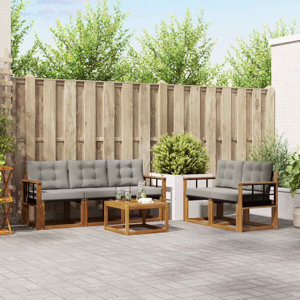 vidaXL Комплект дивани за открито 6 pcs Естествено и светло сиво