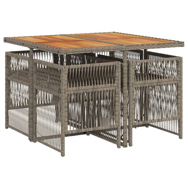 vidaXL Градински трапезен комплект 5 части с възглавници сив полиратан