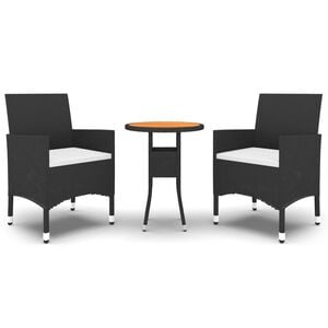 vidaXL Градински трапезен комплект, 3 части, полиратан, черен