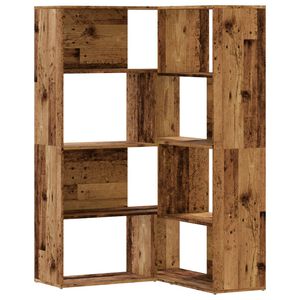 vidaXL Ъглова етажерка 4 нива старо дърво 85x85x140 см инженерно дърво