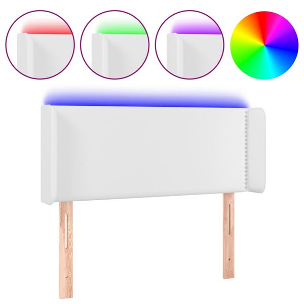 vidaXL LED горна табла за легло, бяла, 103x16x78/88см, изкуствена кожа