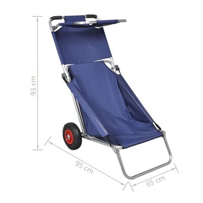 vidaXL Плажна количка с колела, преносима, сгъваема, синя