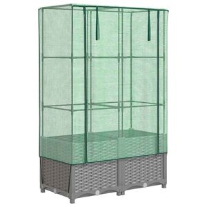 vidaXL Повдигнато легло с оранжерия калъф, ратанов вид, 80x40x138 см