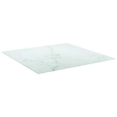 vidaXL Плот за маса бял 80x80см 6мм закалено стъкло с мраморен дизайн