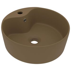 vidaXL Луксозна мивка с преливник кремав мат 36x13 см керамика