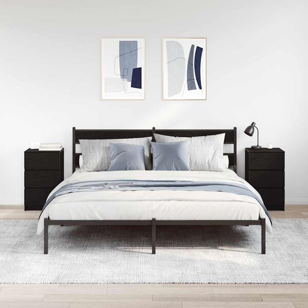 vidaXL Нощни шкафчета с 3 чекмеджета, 2 бр, черни, 39x35x65 см