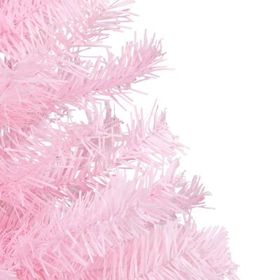 vidaXL Изкуствена осветена коледна елха със стойка розова 150 см PVC