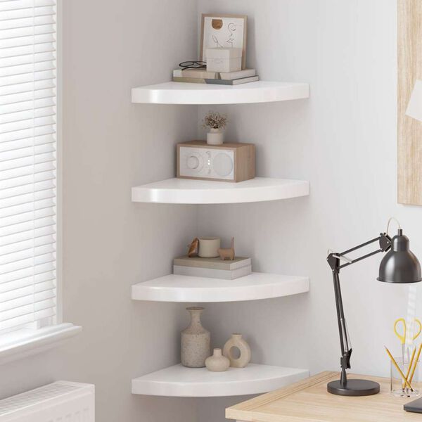 323909 vidaXL Floating Corner Shelves 4 pcs High Gloss White 35x35x3,8 cm MDF