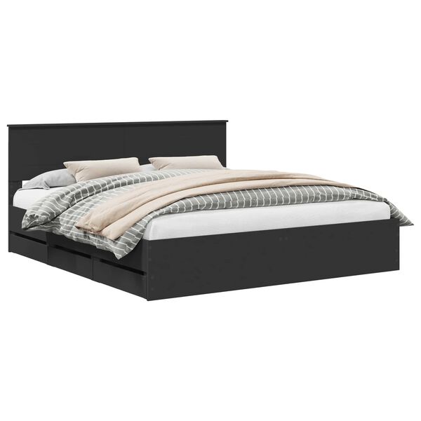 vidaXL Рамка за легло с таблото Черно 200 x 200 cm Инженерна дървесина