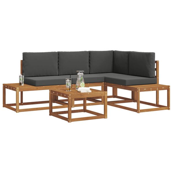 vidaXL Комплект дивани за открито 5 Брой Натурален и Антрацит