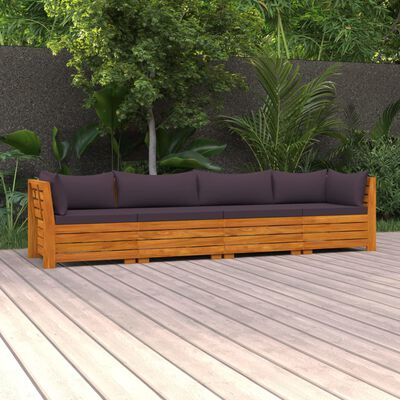 vidaXL 4-местен градински диван с възглавници, акация масив