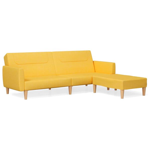 vidaXL 2-местен разтегателен диван с табуретка, жълт, текстил