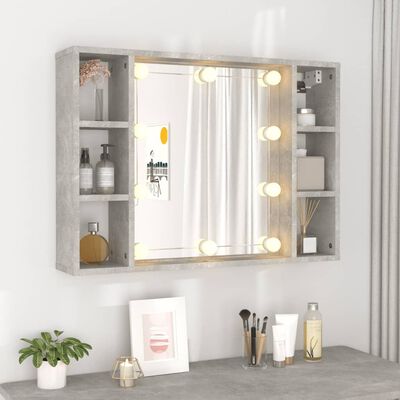 vidaXL Огледален шкаф с LED, бетонно сив, 76x15x55 см