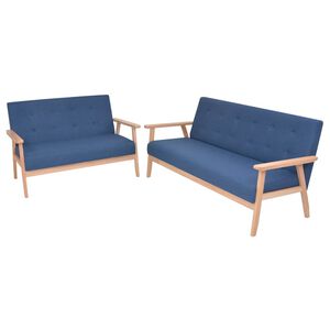 vidaXL Комплект дивани, 2 части, плат, сини