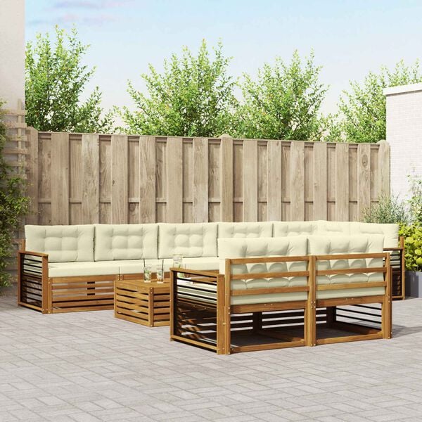vidaXL Комплект дивани за открито 9 pcs Натурален и Крема