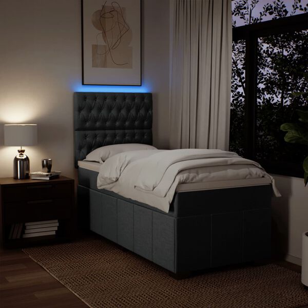 vidaXL Боксспринг легло с матрак, тъмносив, 90x190 см, плат