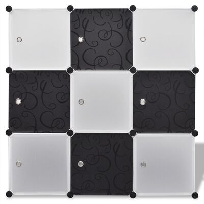 Кубичен органайзер с 9 отделения, черно-бял, 110 x 37 x 110 см