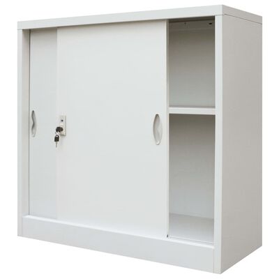 vidaXL Офис шкаф с плъзгащи се врати, метал, 90x40x90 см, сив