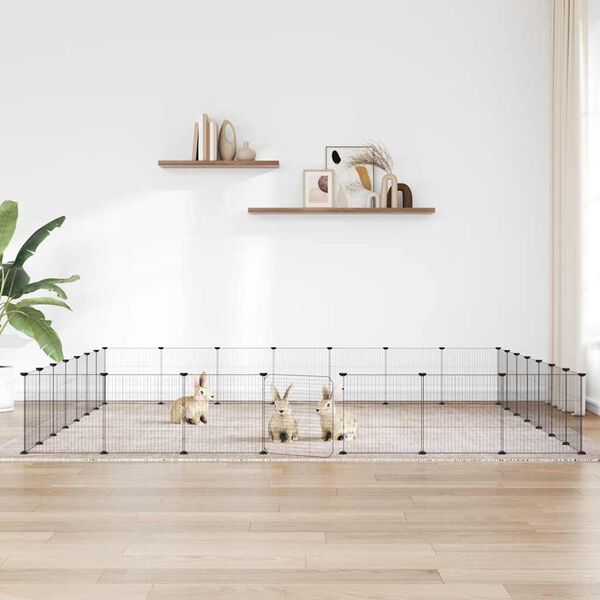 vidaXL Клетка за животни с врата, 28 панела, черна, 35x35 см, стомана