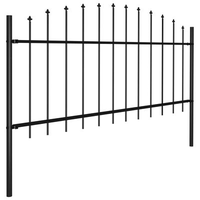 vidaXL Градинска ограда с пики, стомана, (0,5-0,75)x13,6 м, черна