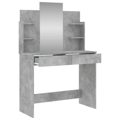 vidaXL Тоалетка с огледало, бетонно сива, 96x39x142 см