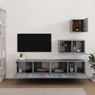 vidaXL Комплект ТВ шкафове от 4 части, сив сонома, инженерно дърво