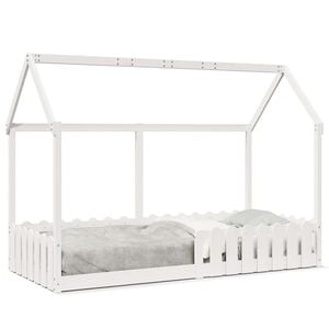 vidaXL Рамка за детско легло къща, бяла, 90x200 см, борово дърво масив